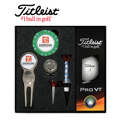 타이틀리스트 Pro V1 골프볼+칩볼마커+그리보수기볼마커 (실버) + 자석티 세트
