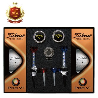 타이틀리스트 Pro V1 골프볼 6구+볼마커(실버)+자석티(2) 세트