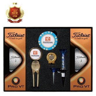 타이틀리스트 Pro V1 골프볼 6구+칩볼마커+그린보수기볼마커(골드)+자석티 세트