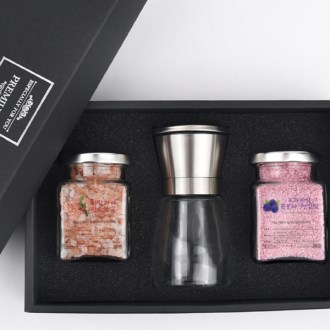 히말라야 굵은 핑크소금 + 복분자 소금 + 고급 스텐 그라인더 선물세트 (쇼핑백포함)