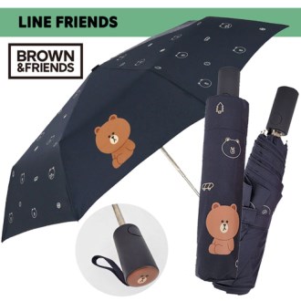 라인프렌즈 브라운패턴 3단 자동 우산