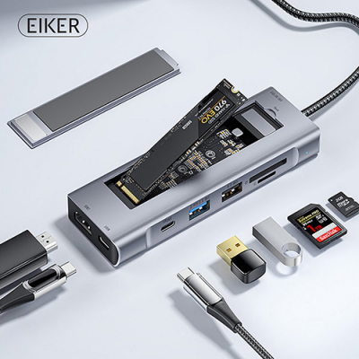 EIKER 8in1 c타입 멀티허브 USB3.2 HDMI PD충전 M.2 SSD 외장케이스 [특판상품]