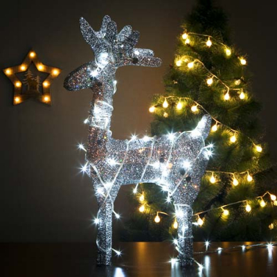 LED 반짝이 실버 크리스마스 대형 사슴장식(70cm)